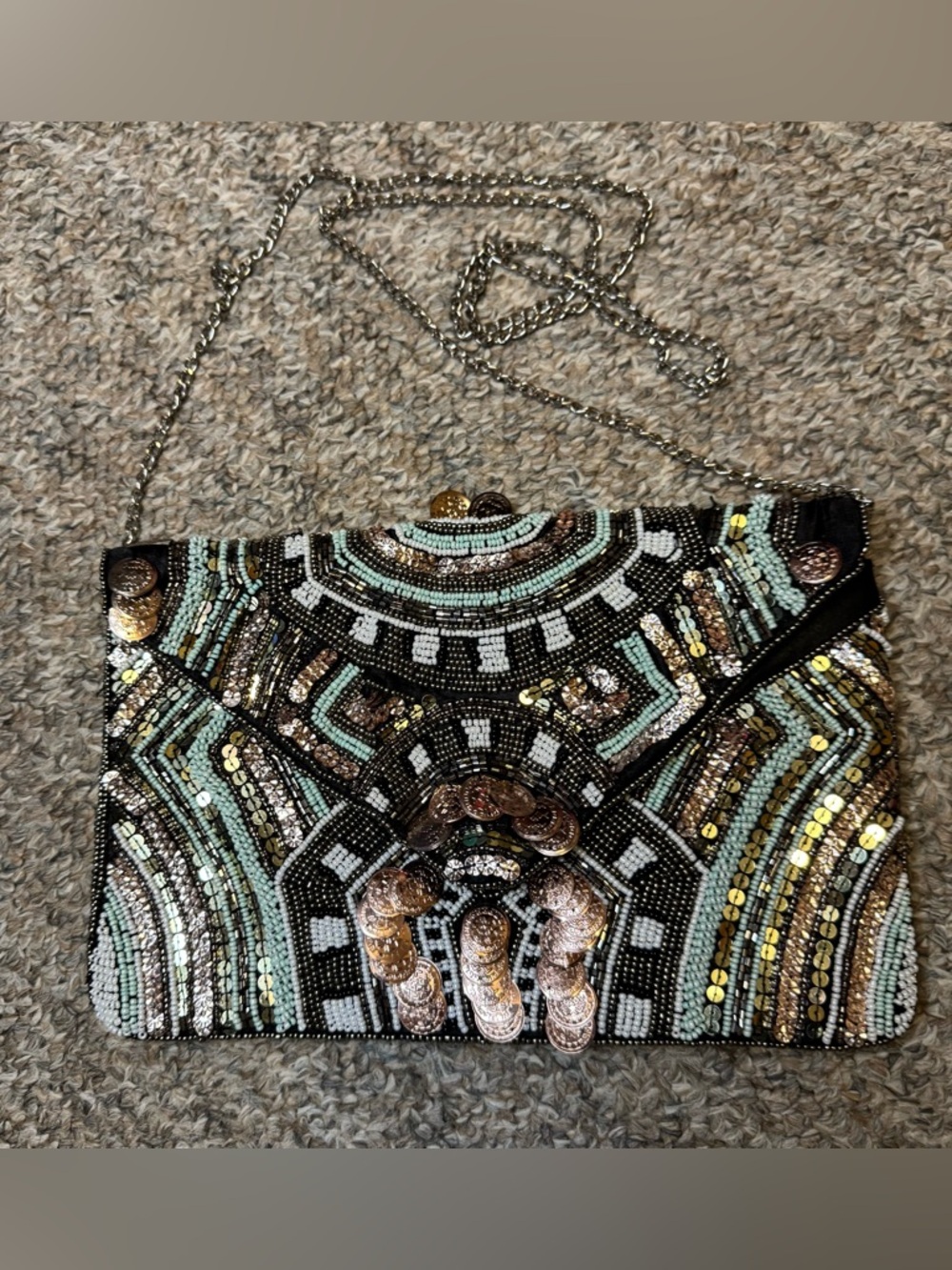 Clements Ribeiro Beaded boho envelope clutch handbag